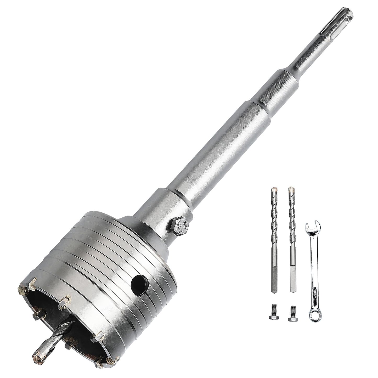 GRIXLEN 2.5 inch / 65mm Concrete Hole Saw with SDS Plus Shank Connecting Rod, 6.3mm Tungsten Carbide Tip for Concrete, Cement, Brick Wall