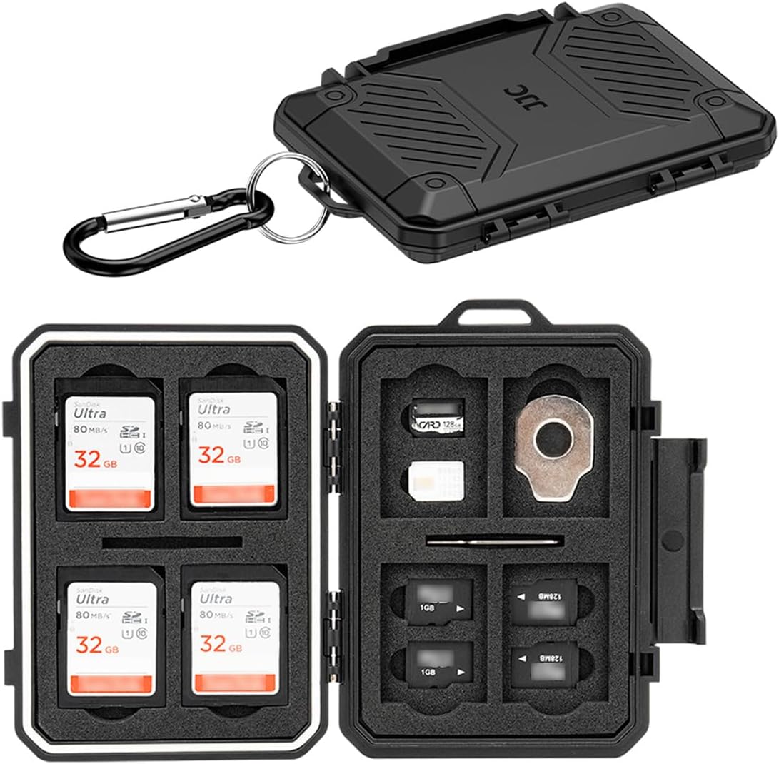 JJC 8 12 2 IP67 Slim Memory Card Case for SD TF and Nano SIM Cards, Waterproof Anti-Shock Anti-Dust, Compact Size
