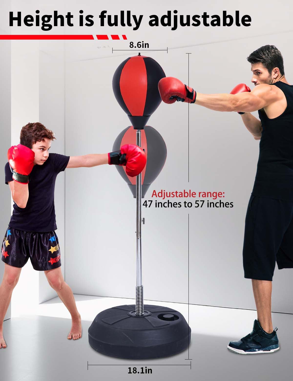 Stiatu Punching Bag with Stand, Heavy Boxing Bag Height Adjustable Reflex Bar and Speed Punching Bag for Adults & Youth, Home Gym Training Equipment for MMA Fitness Stress Relief (Red)