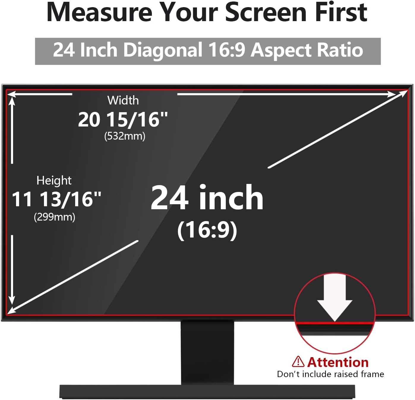 24 Inch 16:9 (24" 16:9 1 Pack) Computer Privacy Screen Protector with Hp Dell Acer Asus Samsung LG and More, Removable