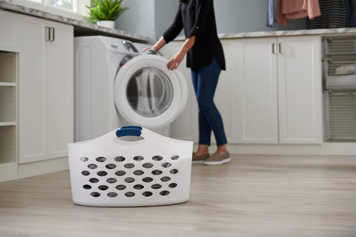 Rubbermaid Flexible Laundry Basket - 1.5 Bushel Capacity with Convenient Carrying Handles | White Storage Solution for Home & Garage