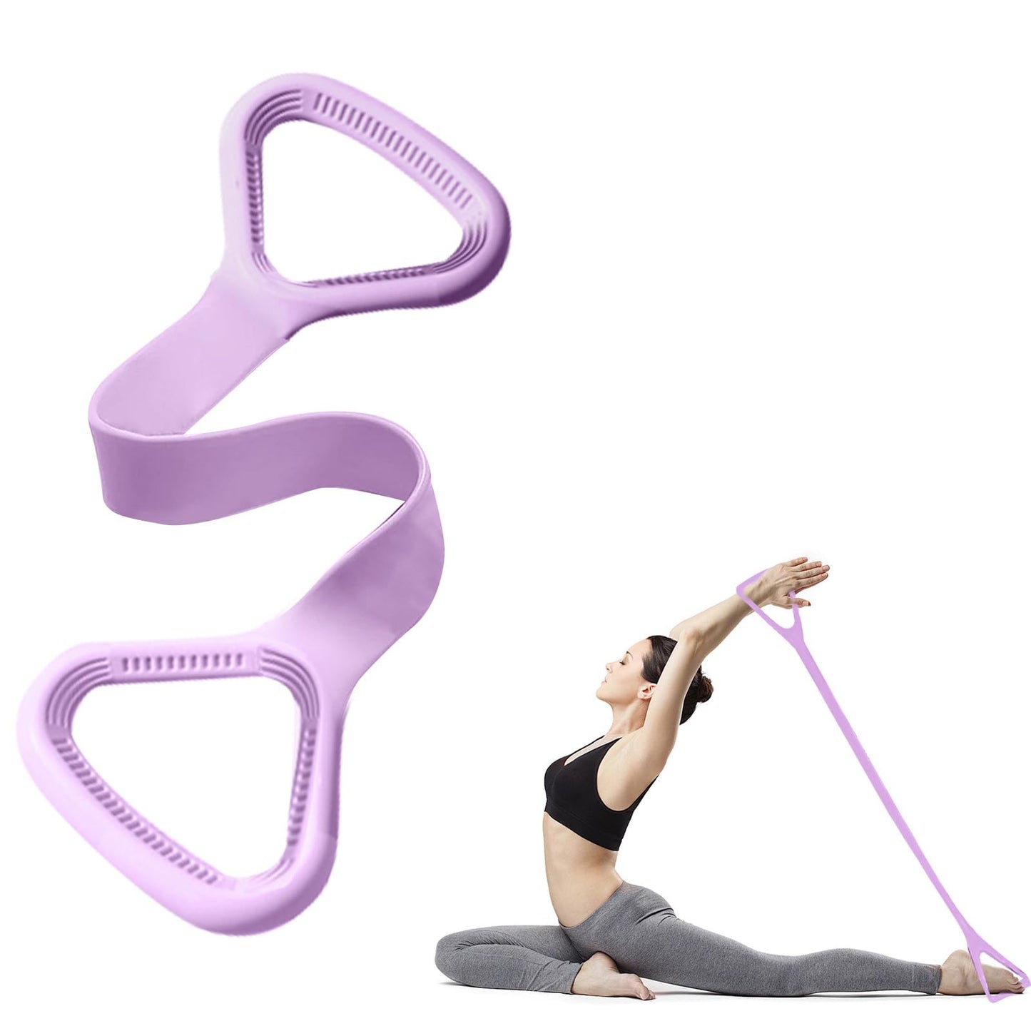 Resistance Band, Figure 8 Fitness Resistance Bands for Exercise Bands, Workout Bands Resistance for Women with Handles, Stretch Bands for Physical Therapy, Yoga, Pilates-Purple