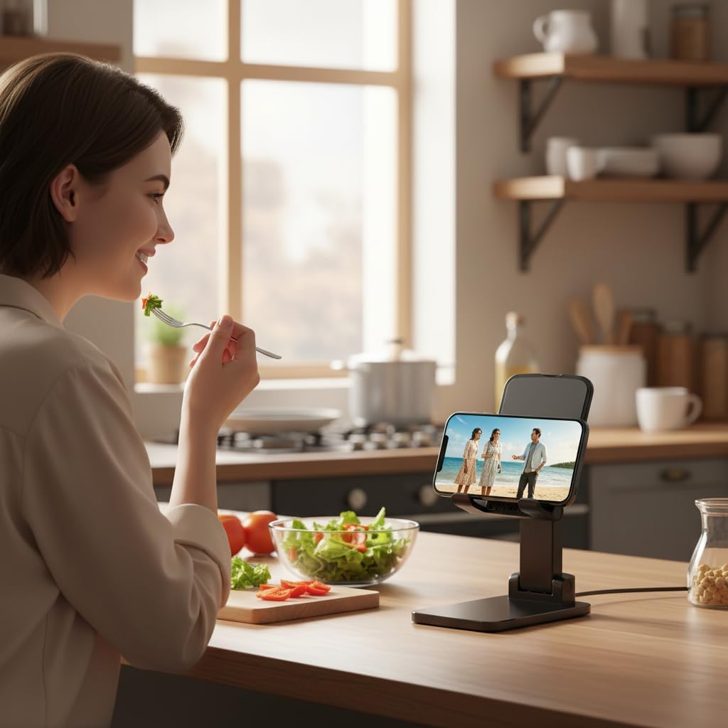 Aurasion Adjustable Phone & Tablet Stand for Desk, Foldable Holder with Stable Base and Non-Slip Design, Compatible