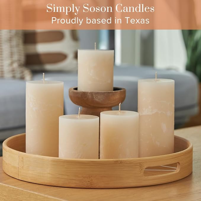 Simply Soson 3x4 inch Ivory Pillar Candles Set of 6, Rustic Texture, Unscented Ivory Candles, Dripless Candles, 3 inch Pillar Candles Ideal as Wedding, Parties, Spas, Dinner, Home Decoration, Church