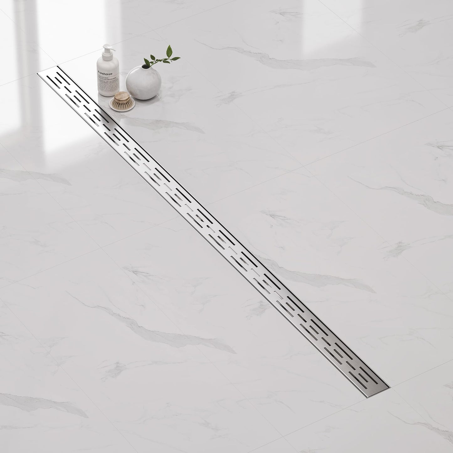 Neodrain 60 Inch Rectangular Linear Shower Drain with Brick Pattern Grate, Brushed 304 Stainless Steel Bathroom Floor Drain, Shower Linear Drain &Leveling Feet, Hair Strainer, CUPC Certified