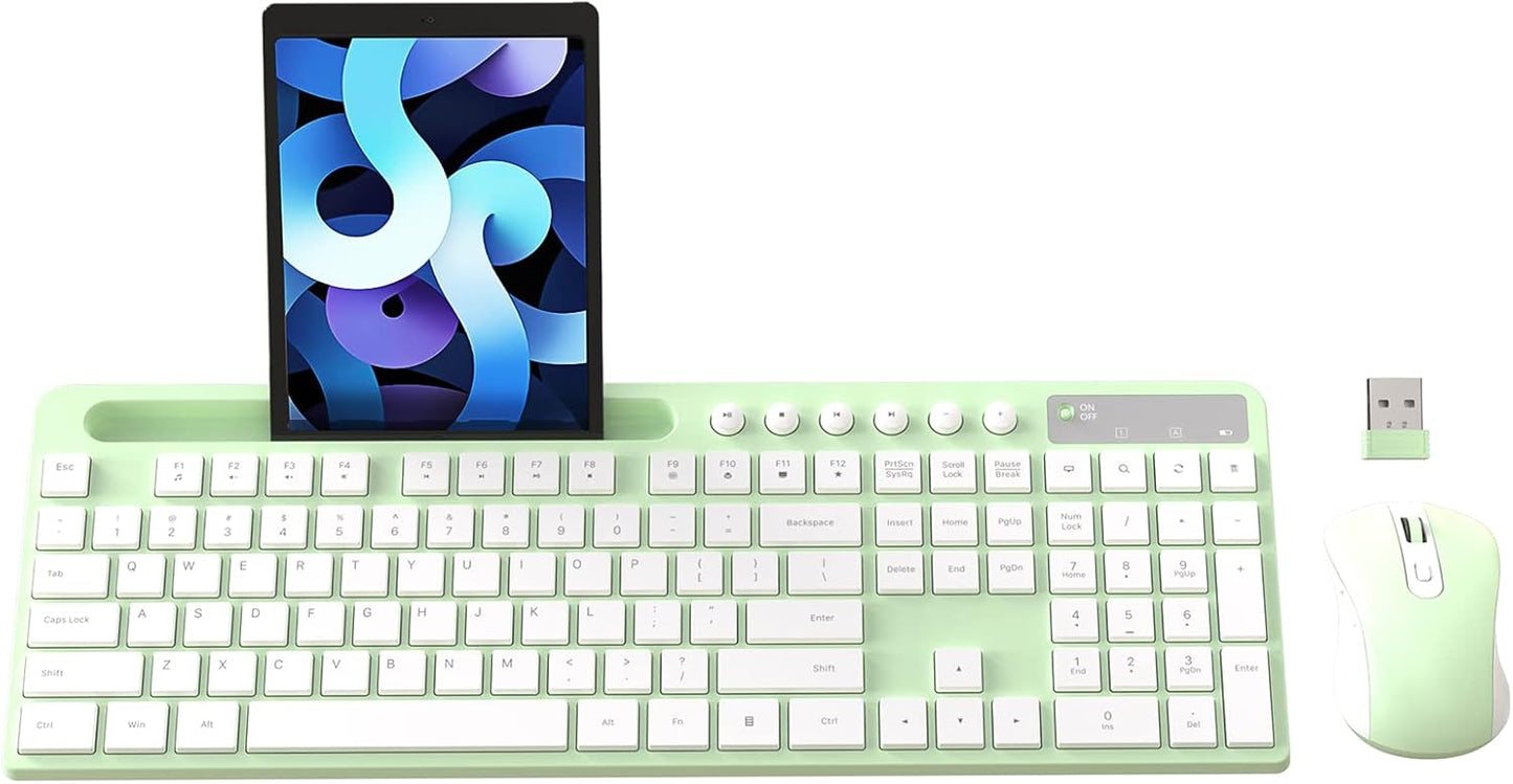 MARVO 2.4G 6 Wireless Keyboard and Mouse Combo, Ergonomic Wireless Computer Keyboard with Phone Tablet Holder, Silent