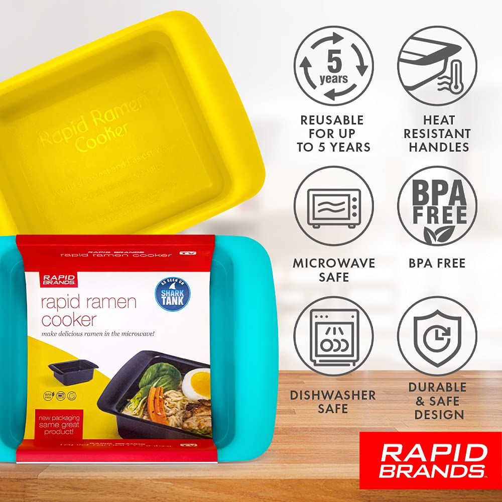Rapid Ramen Cooker - Microwave Ramen in 3 Minutes - BPA Free and Dishwasher Safe | Perfect for Dorm, Small Kitchen, or Office (2-Pack,Black)