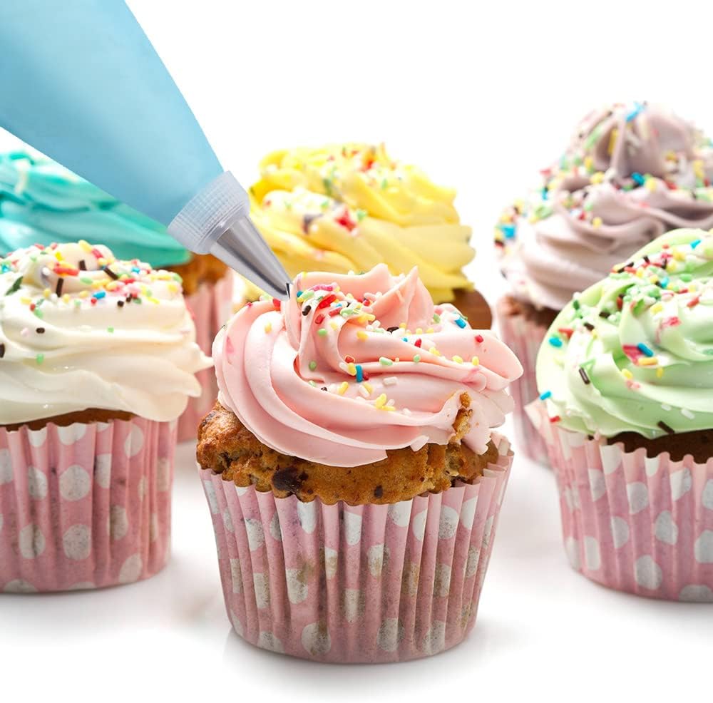 Skiennix 200-Pcs Piping Bags and Tips Set - 12-Inch Disposable Pastry Bags with 12 Frosting Tips & Couplers