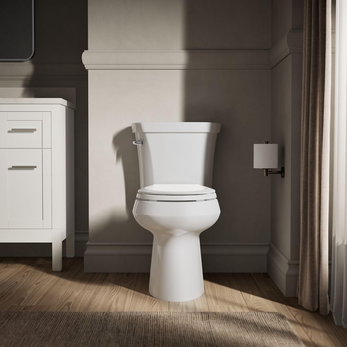 Kohler K-5481-0 Highline Comfort Height Two-Piece Round-Front 1.28 gpf Toilet with Class Five Flush Technology and Left-Hand Trip Lever White