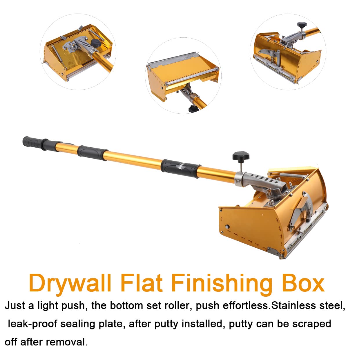 EWANYO 10 inch Drywall Flat Finishing Box with Extension Handle Adjustable Height 40''-64'', Aluminum Drywall Flat Finishing Box Tool Finishing Mud Box for Plasterboard Wallboard Sheetrock