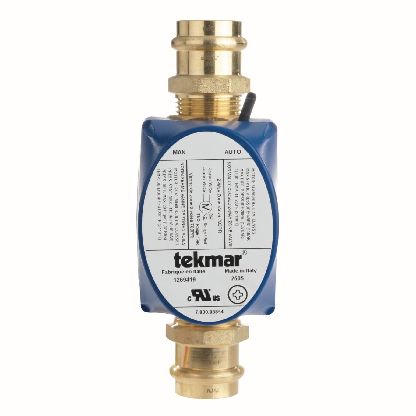 tekmar 703PR 2-Way Zone Valve | Normally Closed, Electro-Mechanical Actuation with End Switch, 1" Press Fitting, 24V AC Hydronic Heating & Cooling Systems