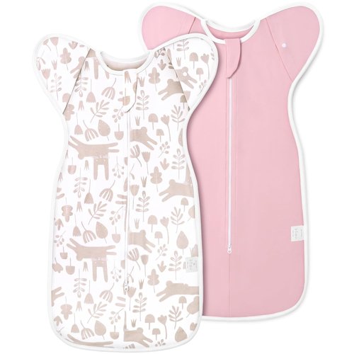 ANYEDDE Newborn Swaddle Sleep Bag - 2-Pack Arms Up Design, Removable Cuffs, Pink Bunny, 0-3 Months