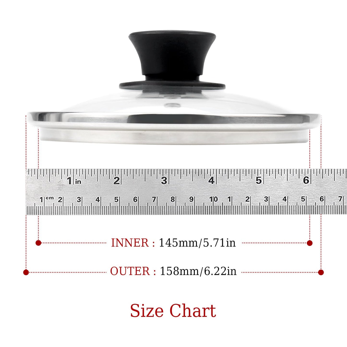 HEVSTIL Universal Lid for Pots, Pans and Skillets,6inch /15cm Clear Glass Pot Lid with Heat Resistant Silicone Handle Glass Replacement Lid for Frying Pan, Frying Pans,Pan Lid, Cast Iron, CrockPot