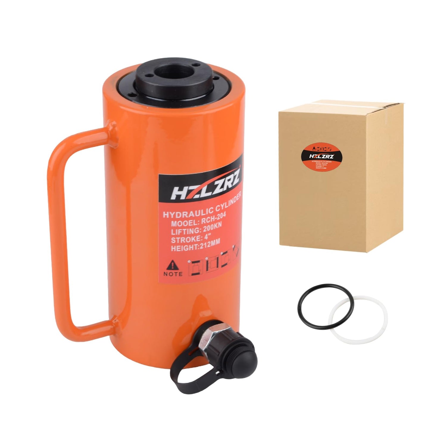 HZLZRZ 20T Hydraulic Cylinder Jack Hollow Single Acting Hydraulic Ram Cylinder, Hydraulic Lifting Cylinders 4"(101mm) and Porta Power Kit (RCH-204)