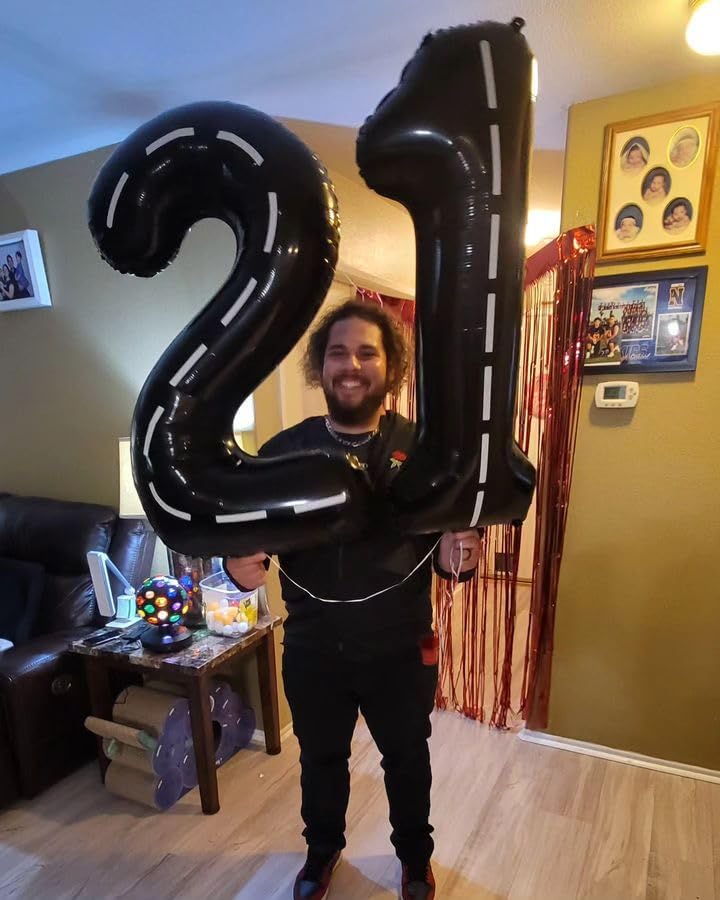 Race Car 8 Balloon - 40 Inch Number Balloon for 8th Birthday | Black Racing Party Decorations