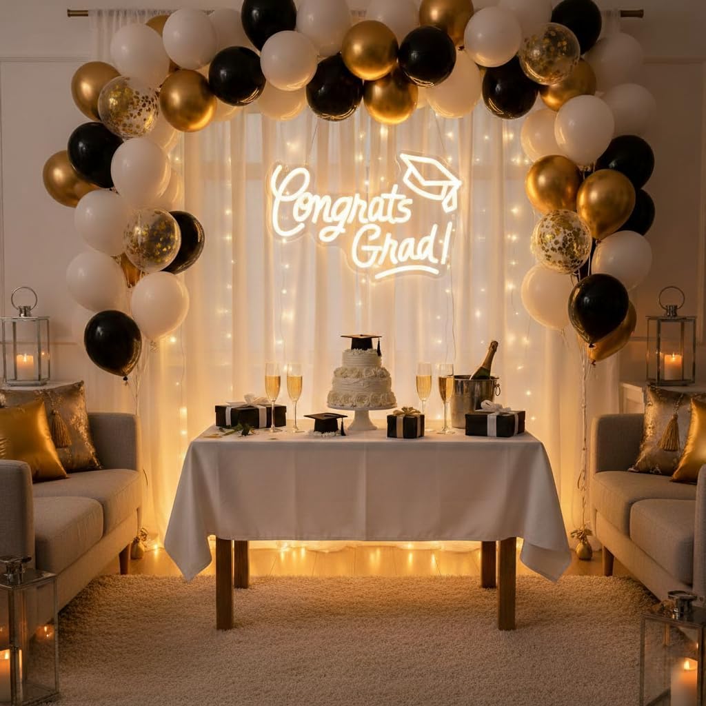 Skiennix Congrats Grad Neon Sign - Graduation Cap Design | 16"x11" Warm White LED Light for Class of 2026 Celebrations