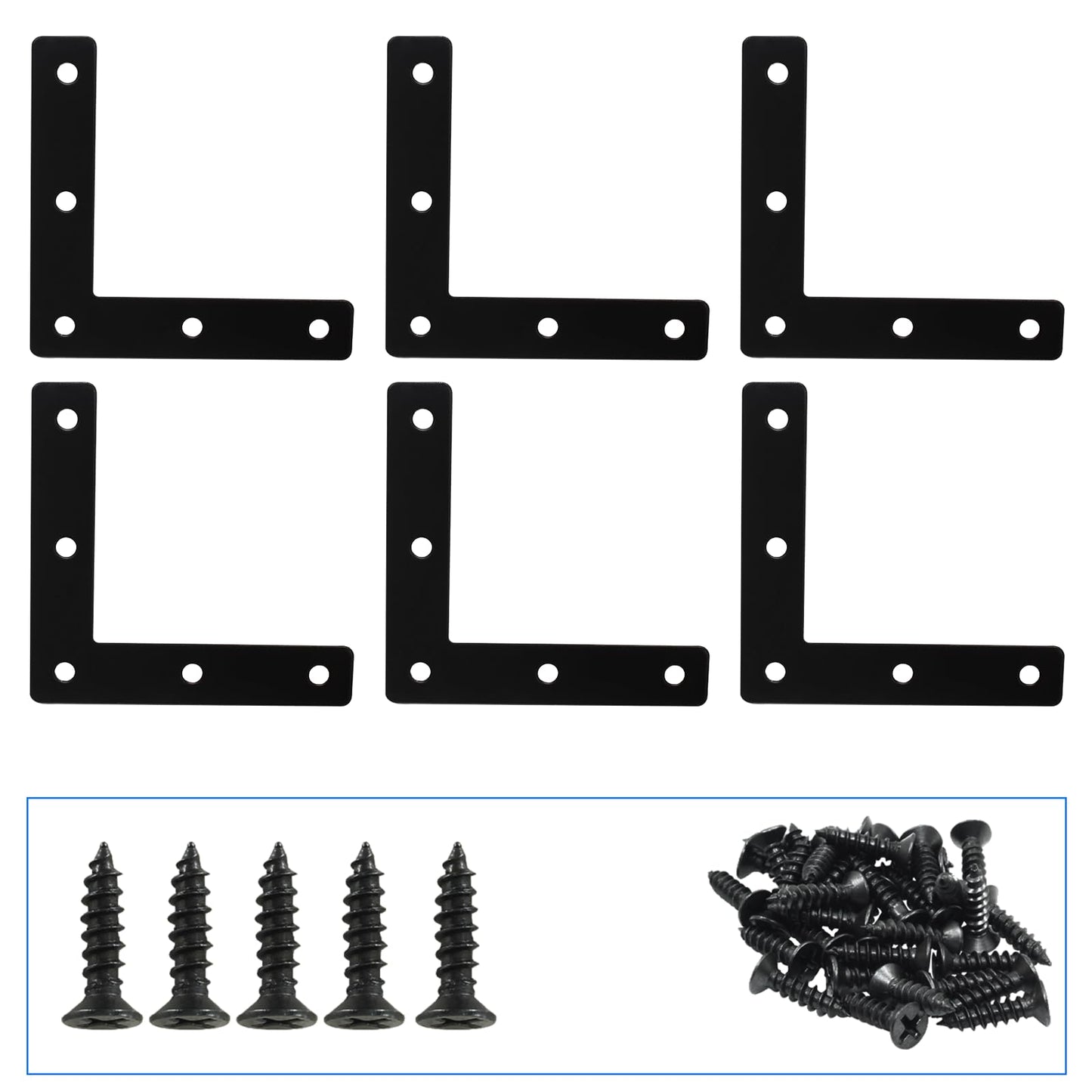 Hordion 10Pcs 3 x 3 Inch L Bracket Corner Brace (80 X 80mm), Iron Flat Corner Bracket, Metal L Shaped Support Brace, Right Angle Repair Plates with Screws