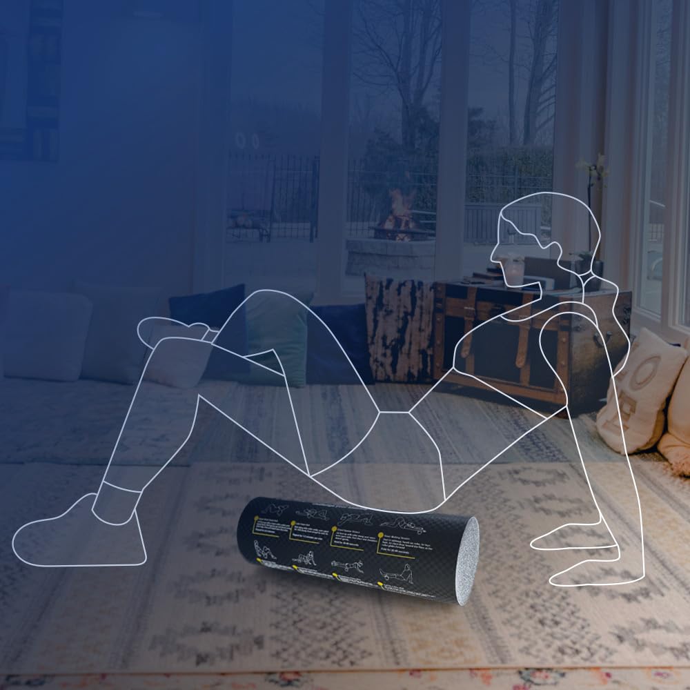 Pain-Free Fitness Foam Roller with Printed Exercises - 17.7''x 6'' Lightweight EPE/PE Exercise Roller Foam - Includes 12 Guided Stability, Mobility & Recovery Moves - Dual Color Instructional Design