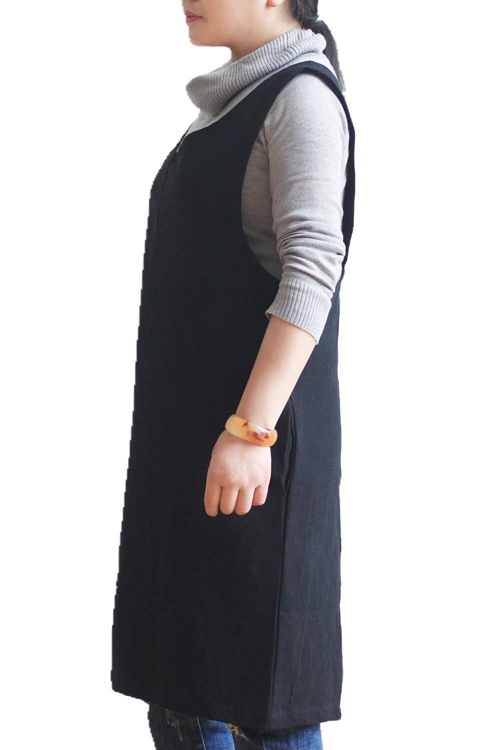 AOBBYBBS Soft Cotton Linen Apron Solid Color Halter Cross Bandage X Shape Kitchen Cooking Apron for Women Chef Housewarming Gift (Black)