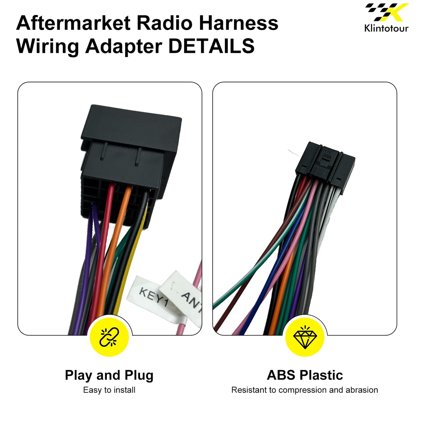 2003-2015, 16Pin Aftermarket Radio Wiring Adapter Compatible with Volkswagen Android Car Stereo Harness with SWC