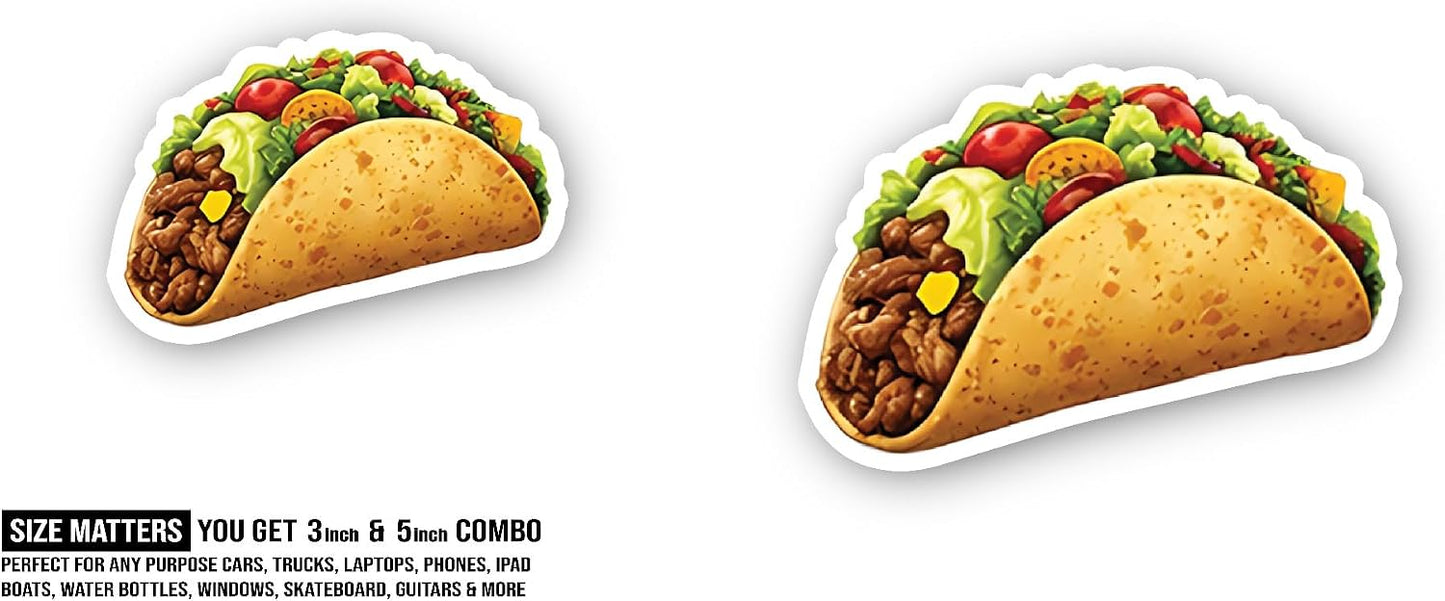 2 3" 5" (Pieces) and Savory Beef Taco, Waterproof Vinyl Decals for Many Purpose Like Cars, Trucks, Laptops, Phones