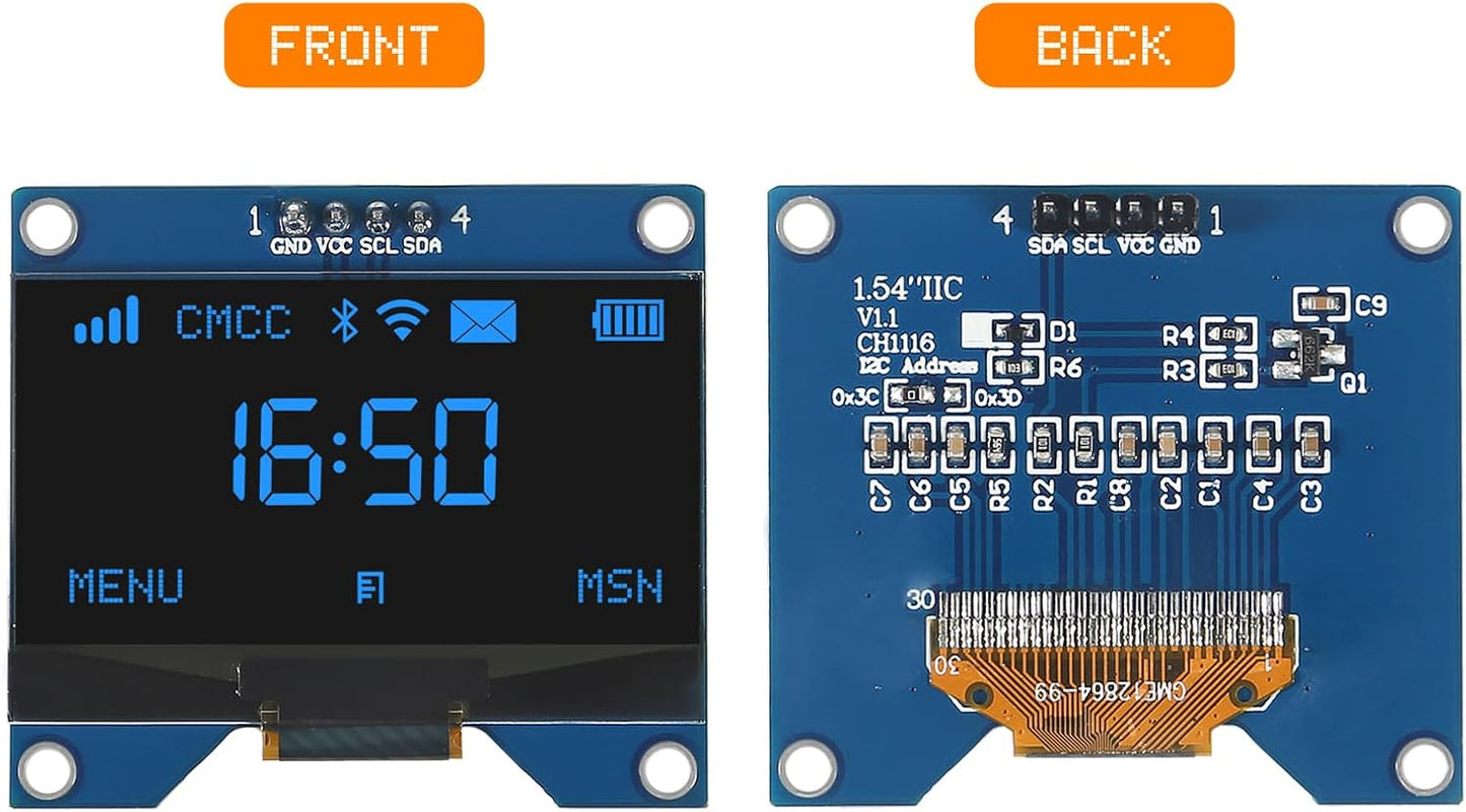 JUZITAO 2PCS 1.54 Inch I2C 12864 128x64 SSD1309 I2C OLED IIC Display Module Pixel Driver Serial Interface Display Board