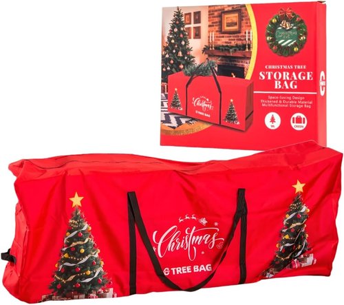 Christmas Tree Storage Bag - 9 Ft Waterproof Container with Durable Handles & Zipper | Heavy-Duty Oxford, Red