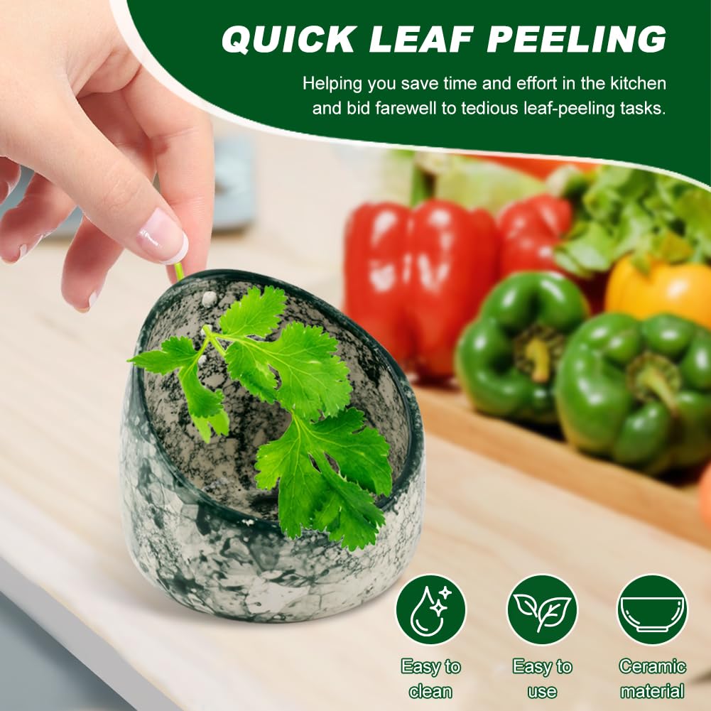 Herb Stripper Bowl, Handmade Ceramic Herb Stripper, Pottery Kitchen Efficient Leaf Removal Tool Available in Different Hole Sizes for Peeling the Stemmed Leaves(Color:Green)