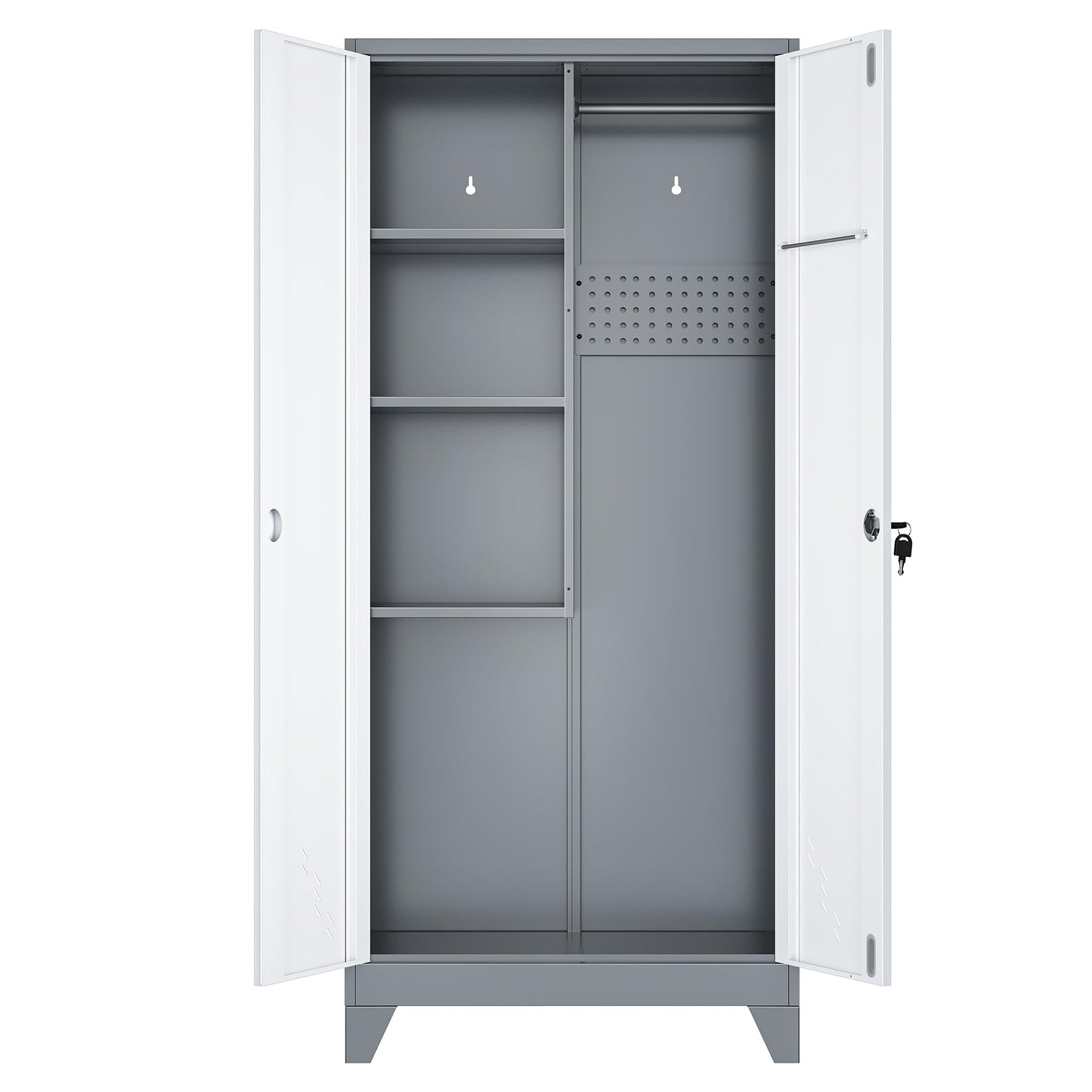 LyAosdFu 61" Metal Storage Cabinet with Lockable Doors, Cleaning Supply Cabinet with Pegboard and Hanging Rod. Garage Tool Storage Cabinets for Home, Laundry, Office, Home Kitchen Utility Cabinet