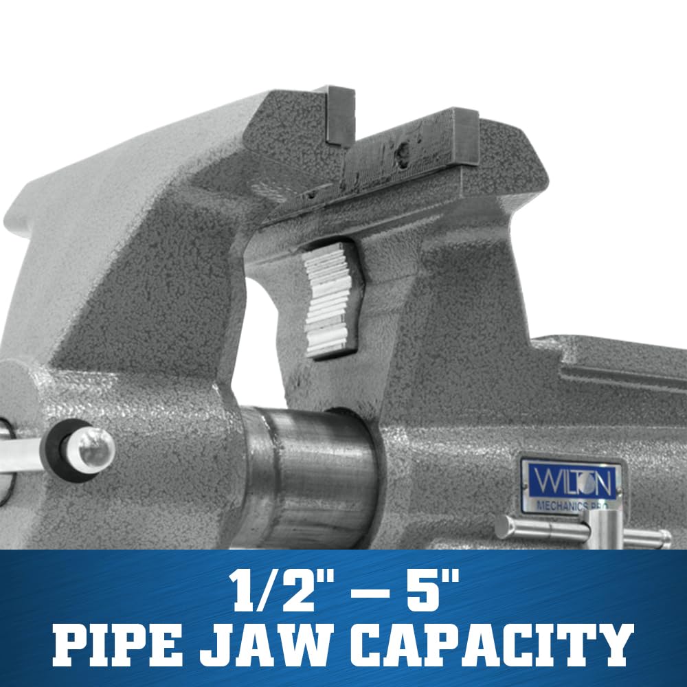 Wilton Mechanics Pro Bench Vise, 10" Jaw (Width-12", Opening-5-1/4") Throat (Model 8100M), Gray