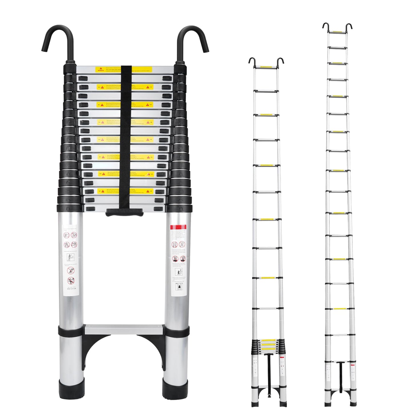 Telescoping Ladder 26.2FT Aluminum Lightweight Extension Ladder with Hooks 330 Lbs Heavy Duty Non-Slip Feet Folding Ladder Multi-Purpose Collapsible for Home RV Attic Outdoor Use (26.2 FT with Hooks)