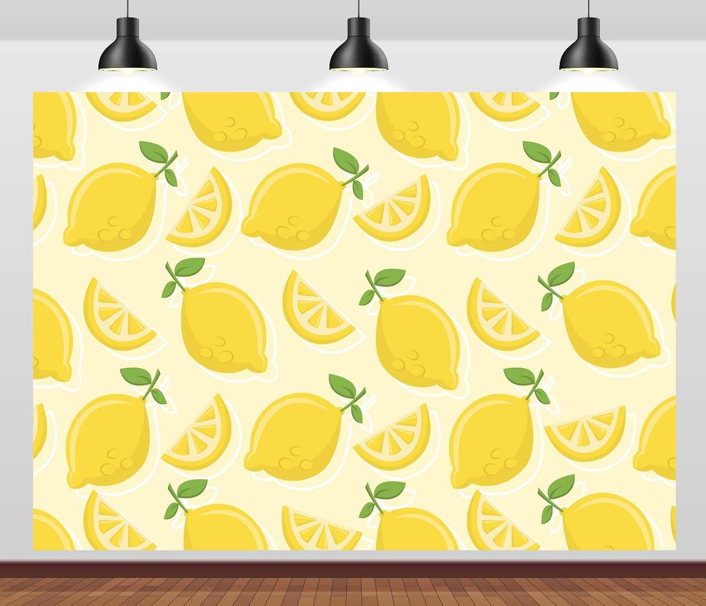 CORFOTO 9x6ft Summer Fabric Lemon Pattern Backdrop Yellow Lemons Slices Green Leaves Citrus Pattern Photography