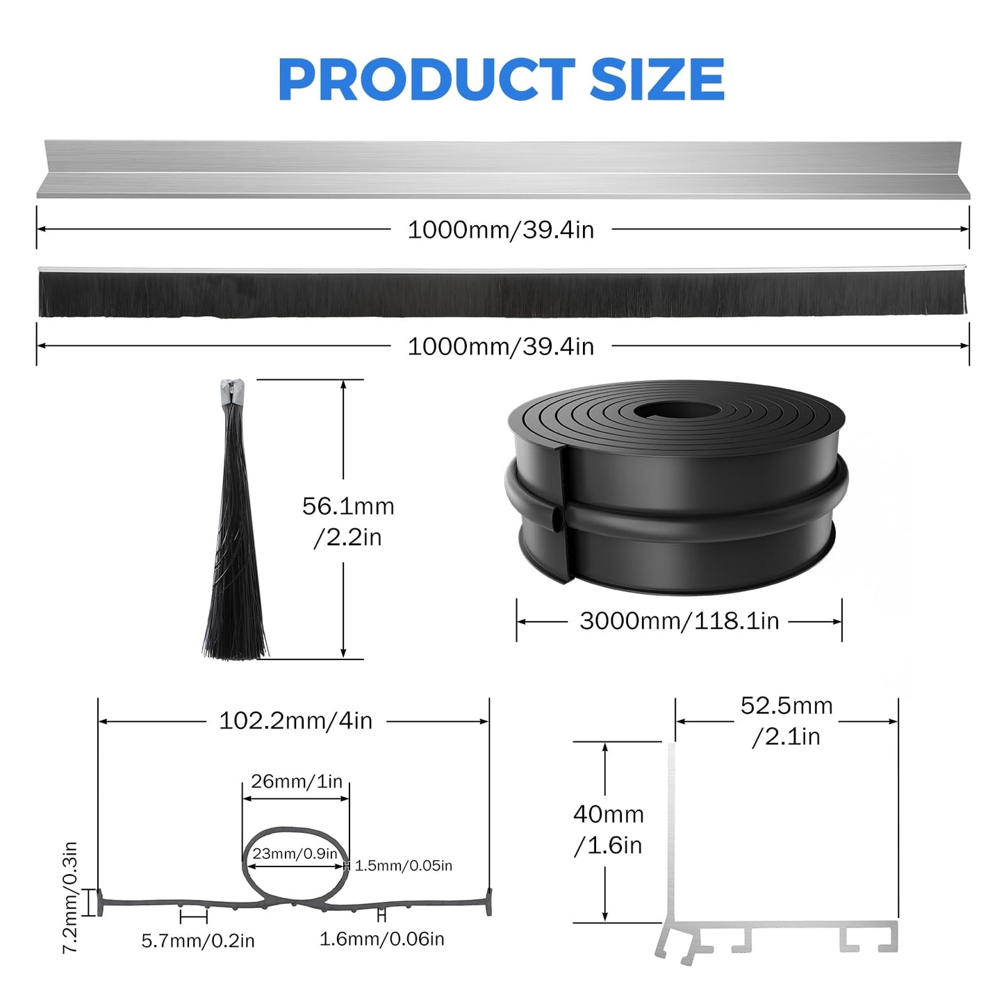 BEAMNOVA 10Ft Universal Garage Door Bottom Seals Weatherproof Garage Door Seals Bottom Rubber with Brush and Aluminum Track Garage Door Seal Retainer U Shape+O Ring Bottom of Garage Door Rubber Seal