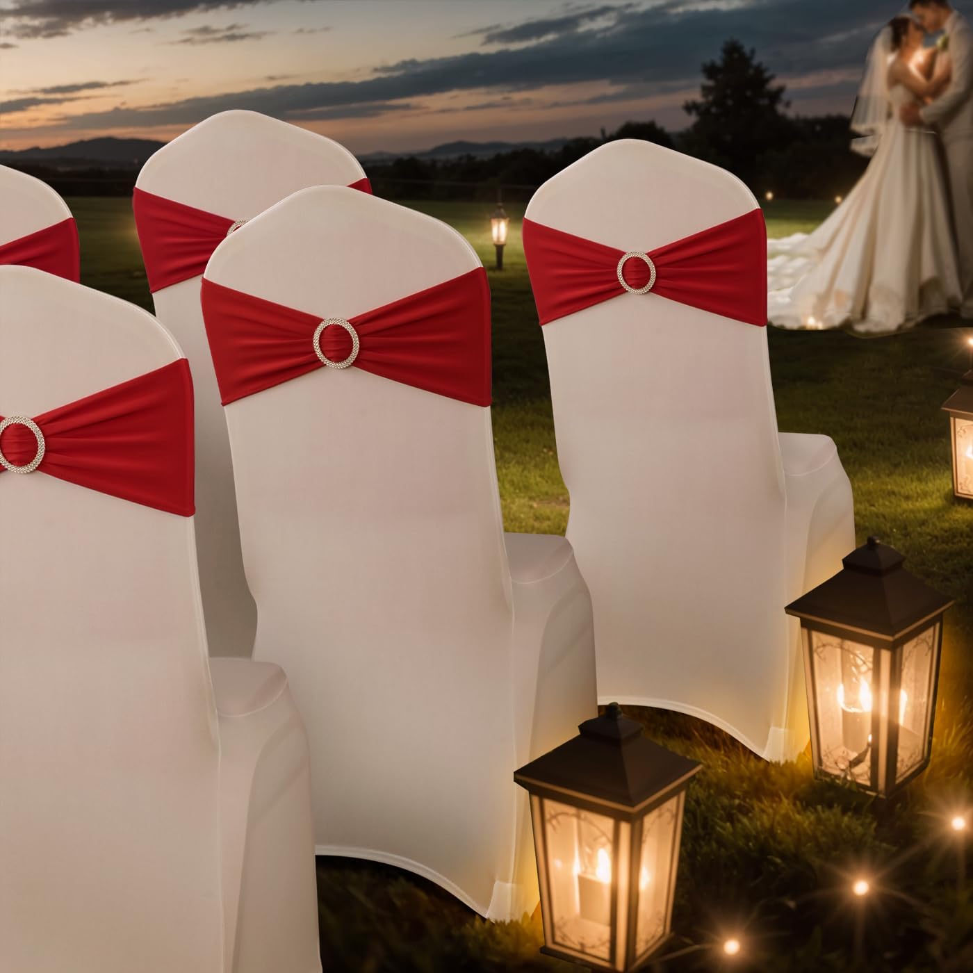 Babenest Spandex Chair Sashes - 100PCS Premium Stretch Covers with Buckle Slider | Red Elastic Ties for Weddings & Events
