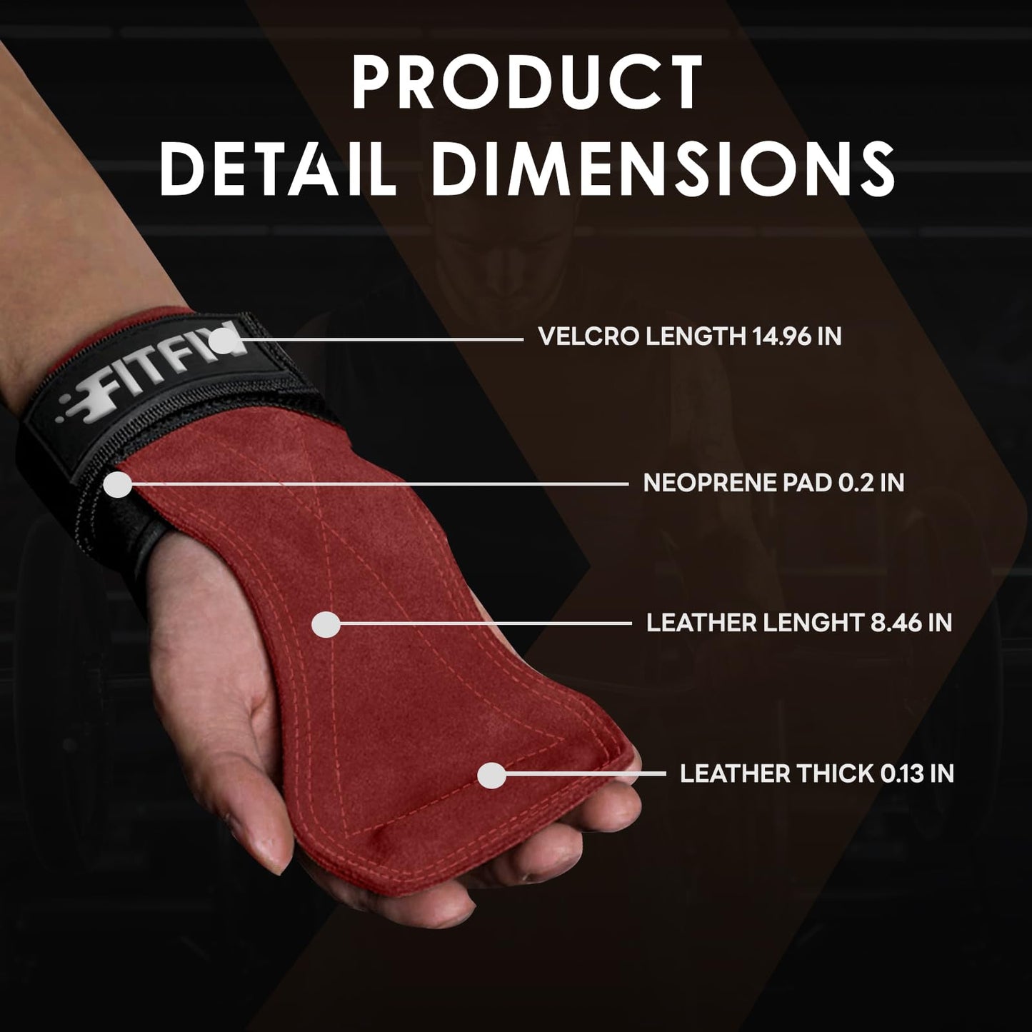 FITFIV Weight Lifting Wrist Strap, Double Leather Weightlifting Wrist Straps for Gym Strength Training, Neoprene Padded Wrist Wraps - for Men & Women (Pair)