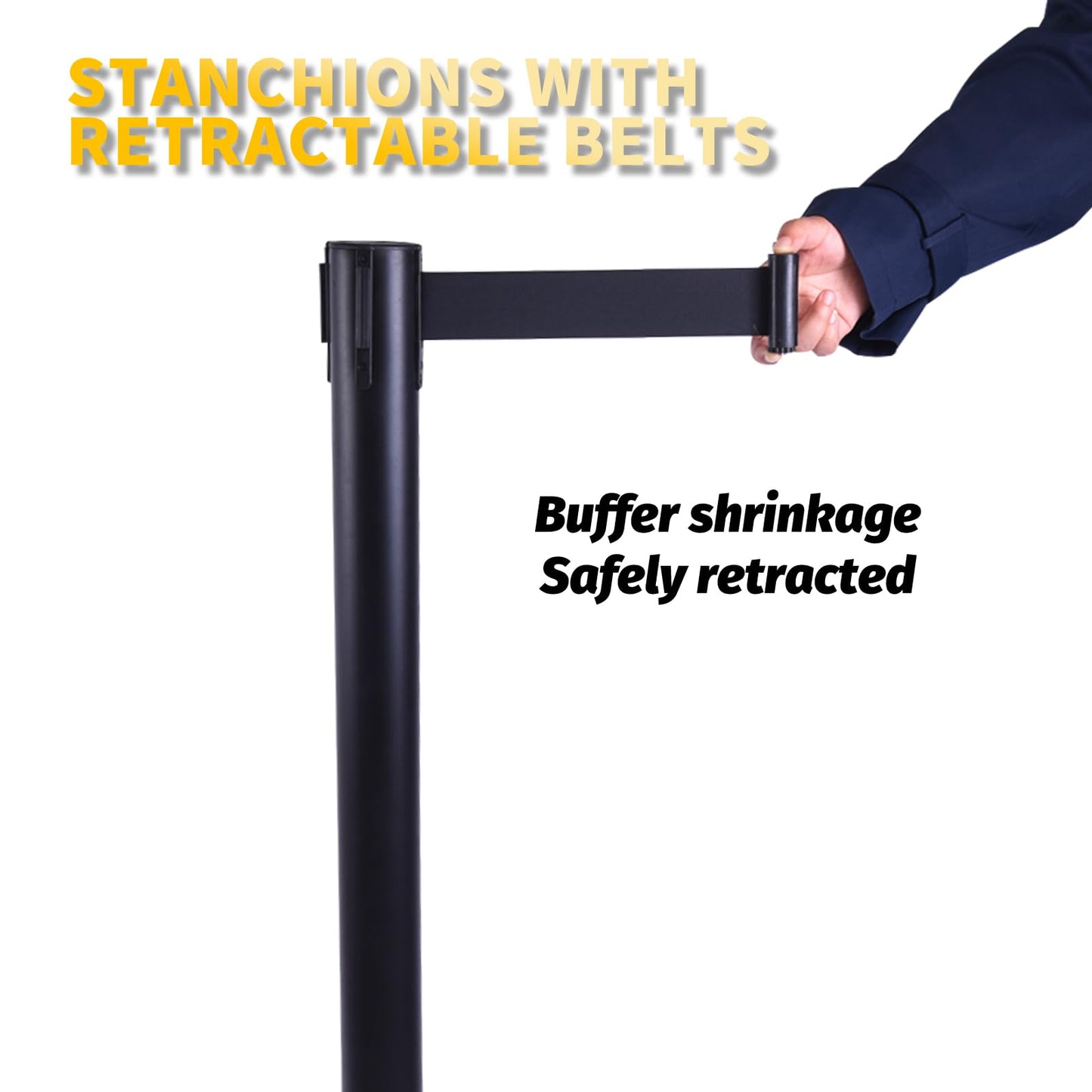 6PACK BESEA Crowd Control Stanchions with 10 FEET Retractable Belts, Water Filled Base Weighted Barriers Black Post