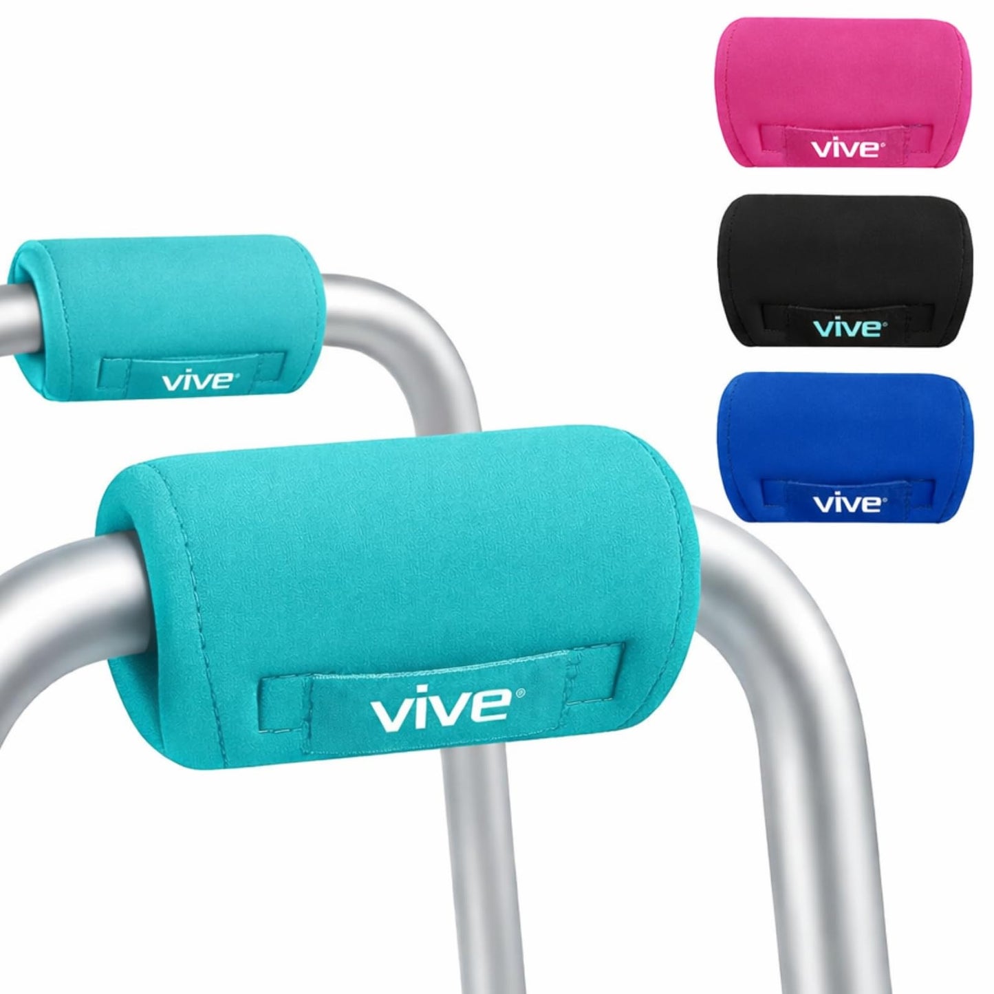 Vive Walker Handle Cushions - Padded Hand Covers - Soft Padding Medical Accessories for Folding Rolling Wheelchair, Rollator Handle, Senior, Elderly Grippers - Foam Crutch Pads Grips - Mobility Aid (Teal)