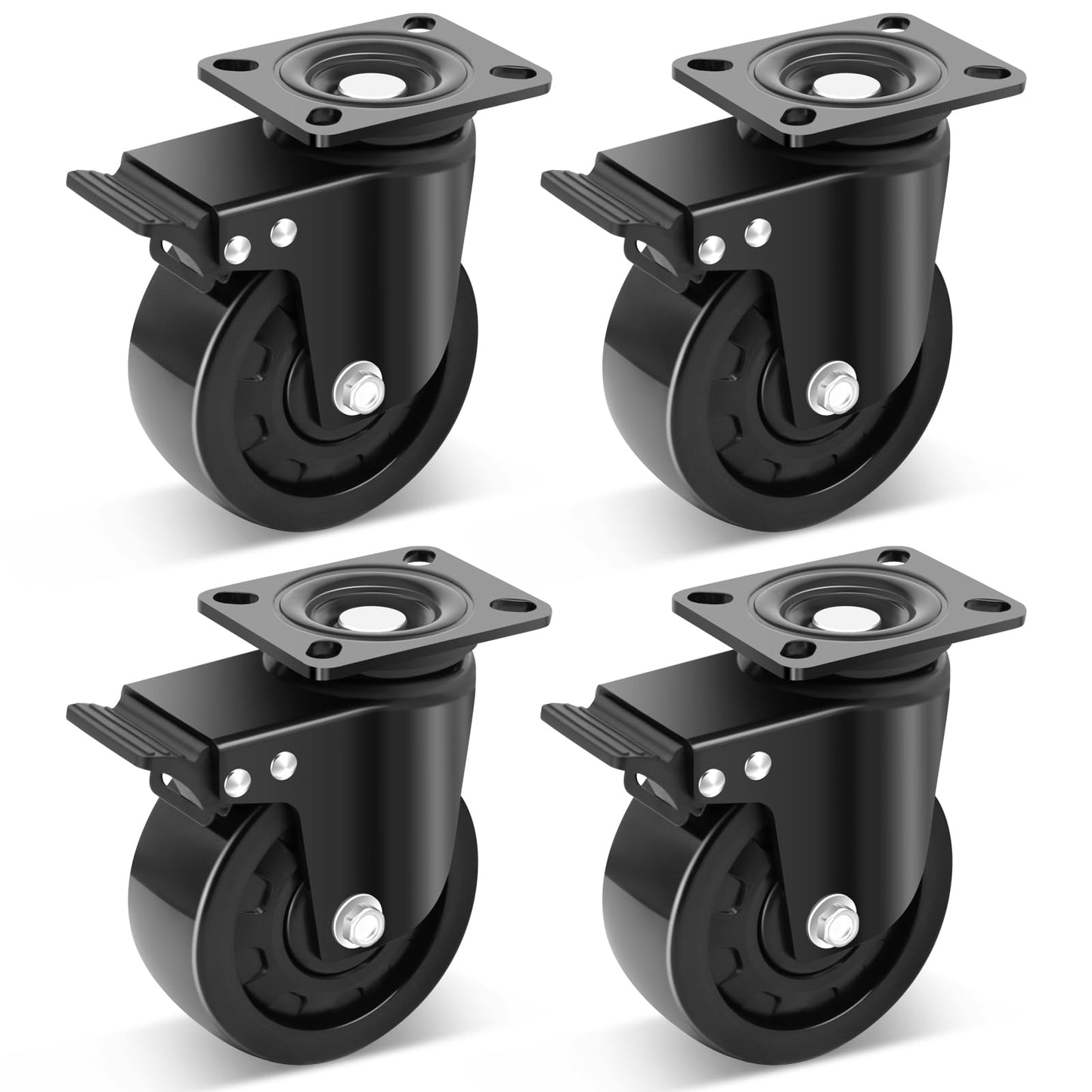 Nefish 5 Inch Heavy Duty Casters Set of 4, Industrial Grade Casters 9900 lbs, Low Gravity Plate Swivel Caster with Brake, Durable & Corrosion-Resistant Nylon Wheels for Industrial, Equipment, Machine
