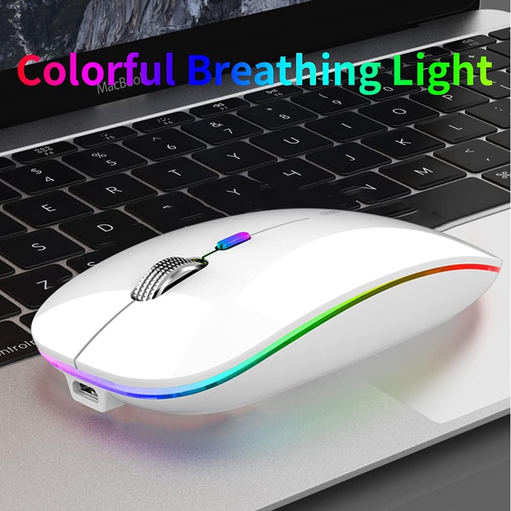 Uiosmuph G12 2.4G LED Wireless Mouse, Slim Rechargeable Silent Mouse, Portable USB Optical Wireless Computer Mice