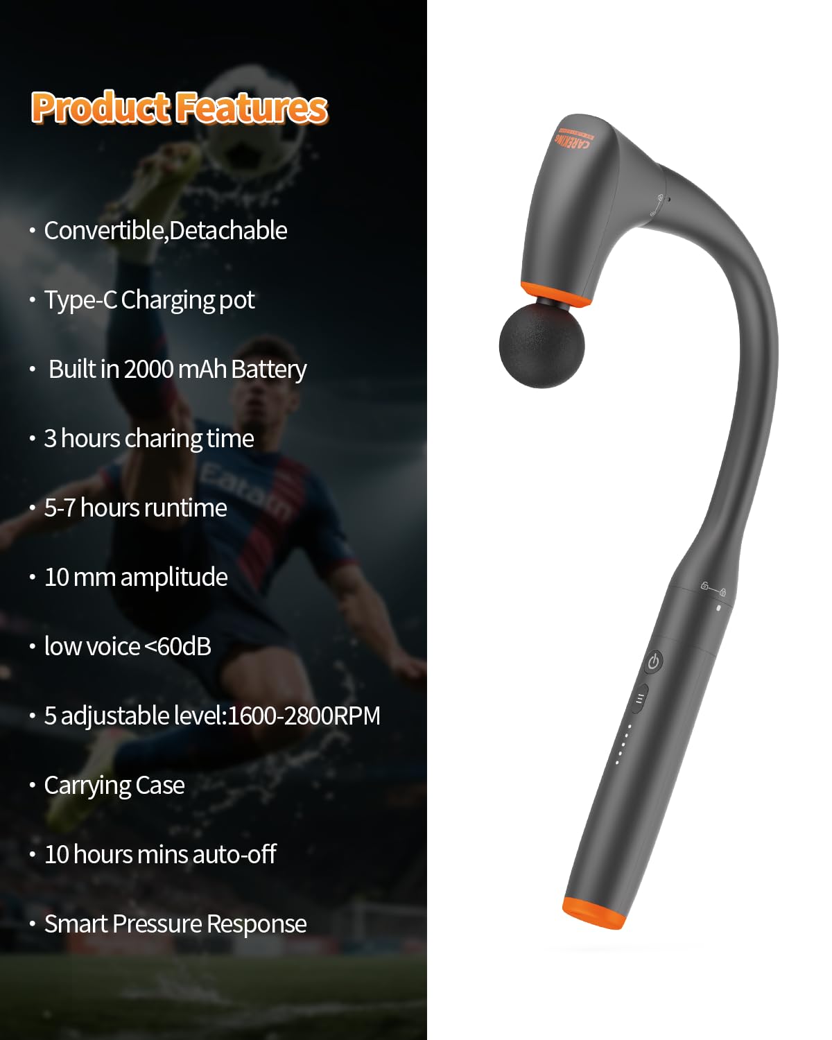 Detachable Massage Gun Deep Tissue For Shoulder,Neck, Arm, Thigh,Waist-Ergonomic Handheld Extension Back Massager For Pain Relief, Portable Muscle Massager, Best Gifts For Women Men, FSH-HSA-Eligible