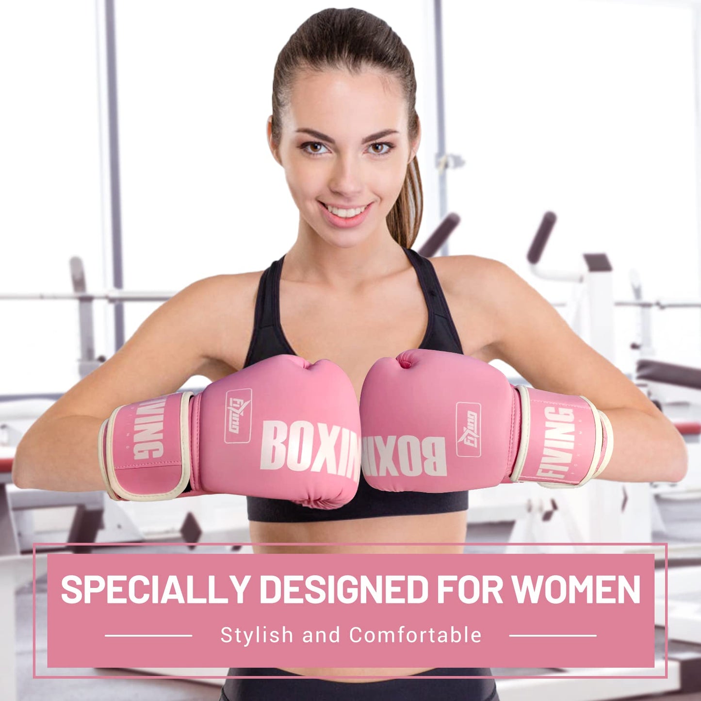 FIVING Pro Style Boxing Gloves for Women, PU Leather, Training Muay Thai,Sparring,Fighting Kickboxing,Adult Heavy Punching Bag Gloves Mitts Focus Pad Workout for Ladies(New Pink, 12oz)