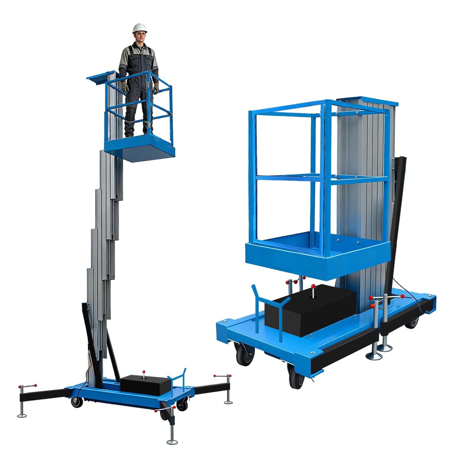 Electric Scaffolding Platform Lift, Aluminum Alloy Mobile Man Lift with Manganese Steel Support Arms, 1.1m Detachable Guardrail, 13ft-46ft Hydraulic Lifting Platform for Warehouse Construction