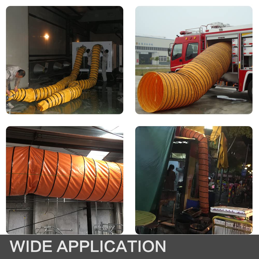 PVC Flexible Duct Hose, HVAC Duct Hosing Flame Retardant for Ventilator Utility Blower Fan with Adjustable Rope and D-Ring, Easy Storage (16inx25ft)