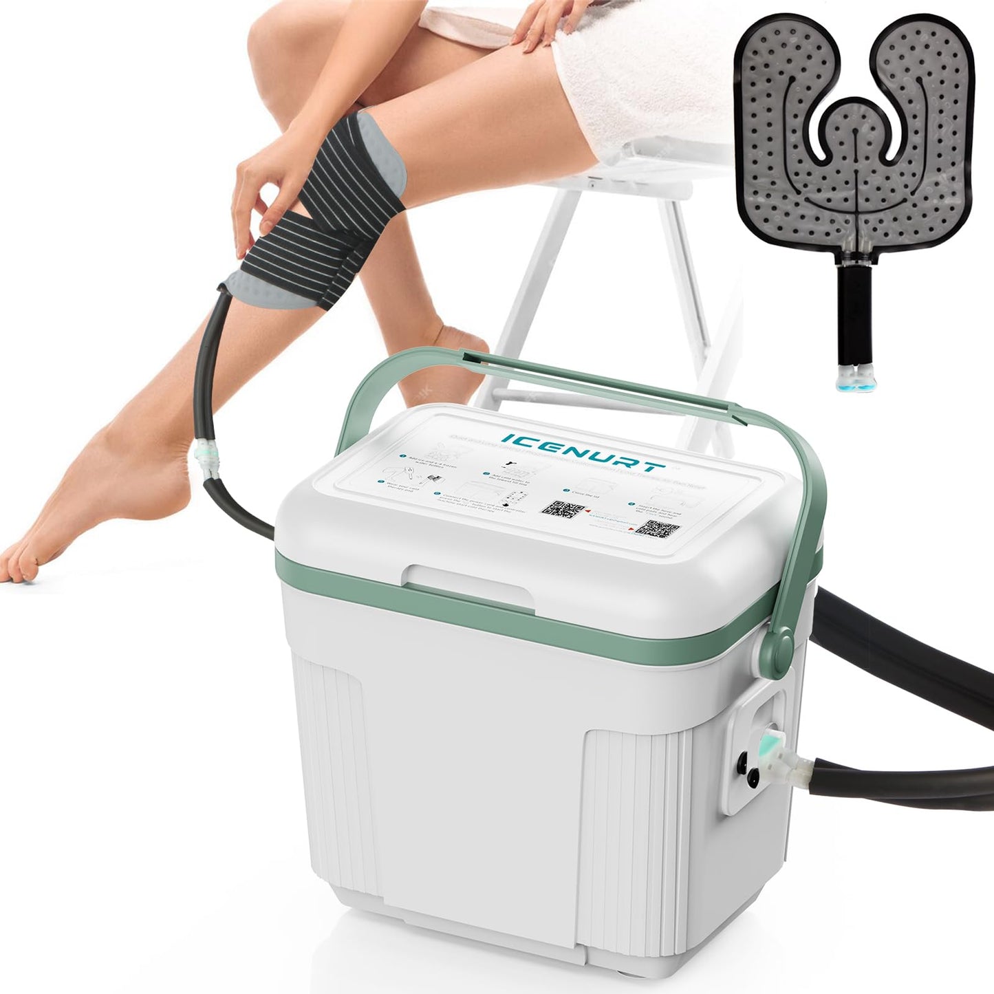ICENURT Cold Therapy Machine with Programmable Timer, Ice Machine for Knee After Surgery, Knee Replacement Recovery System, Cryotherapy Pain Relief w/Compression Pad