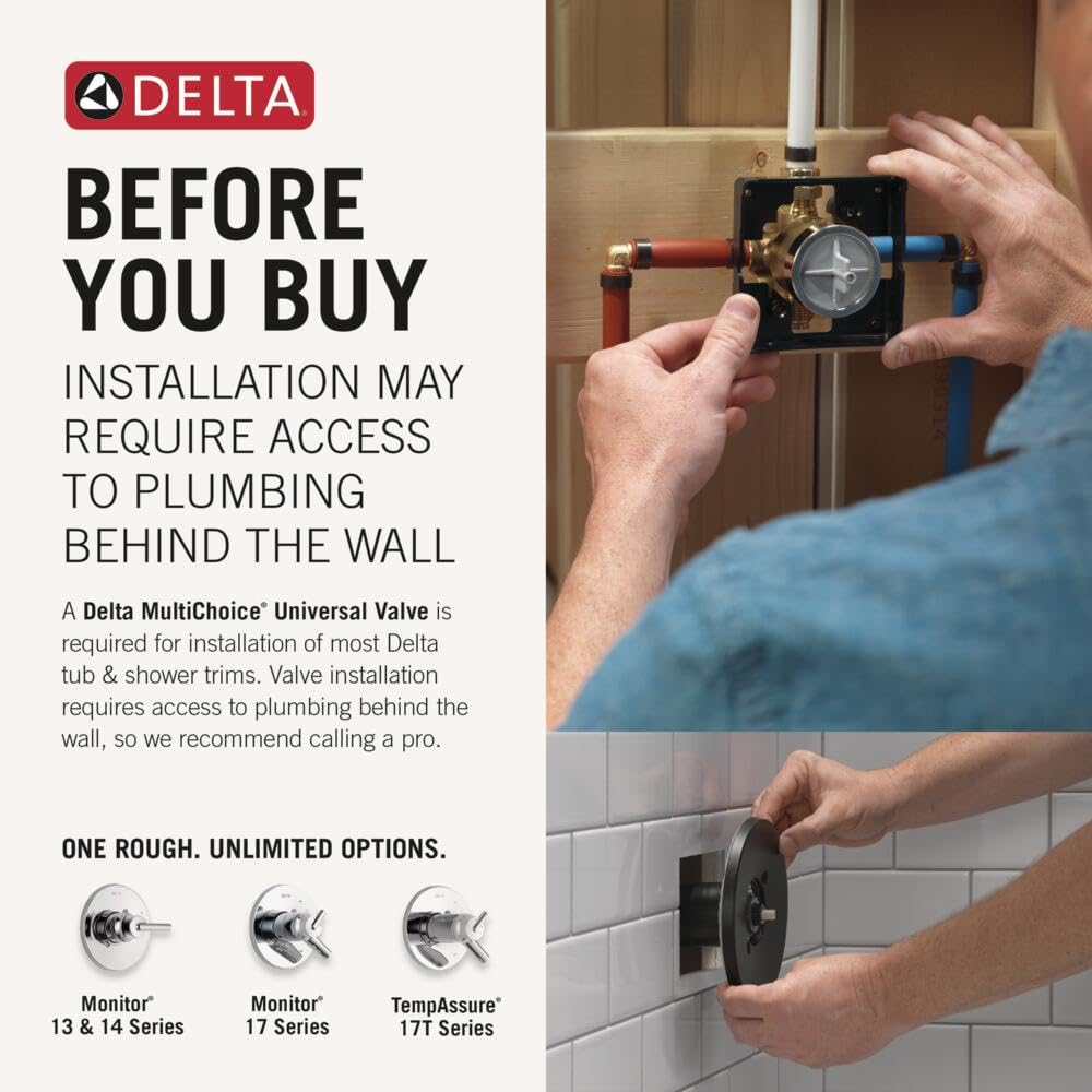 Delta Trinsic 14 Series Single-Function Valve Trim Kit, Brushed Nickel Handle Set for Shower Faucet System, Stainless T14058-SS (Valve Not Included)
