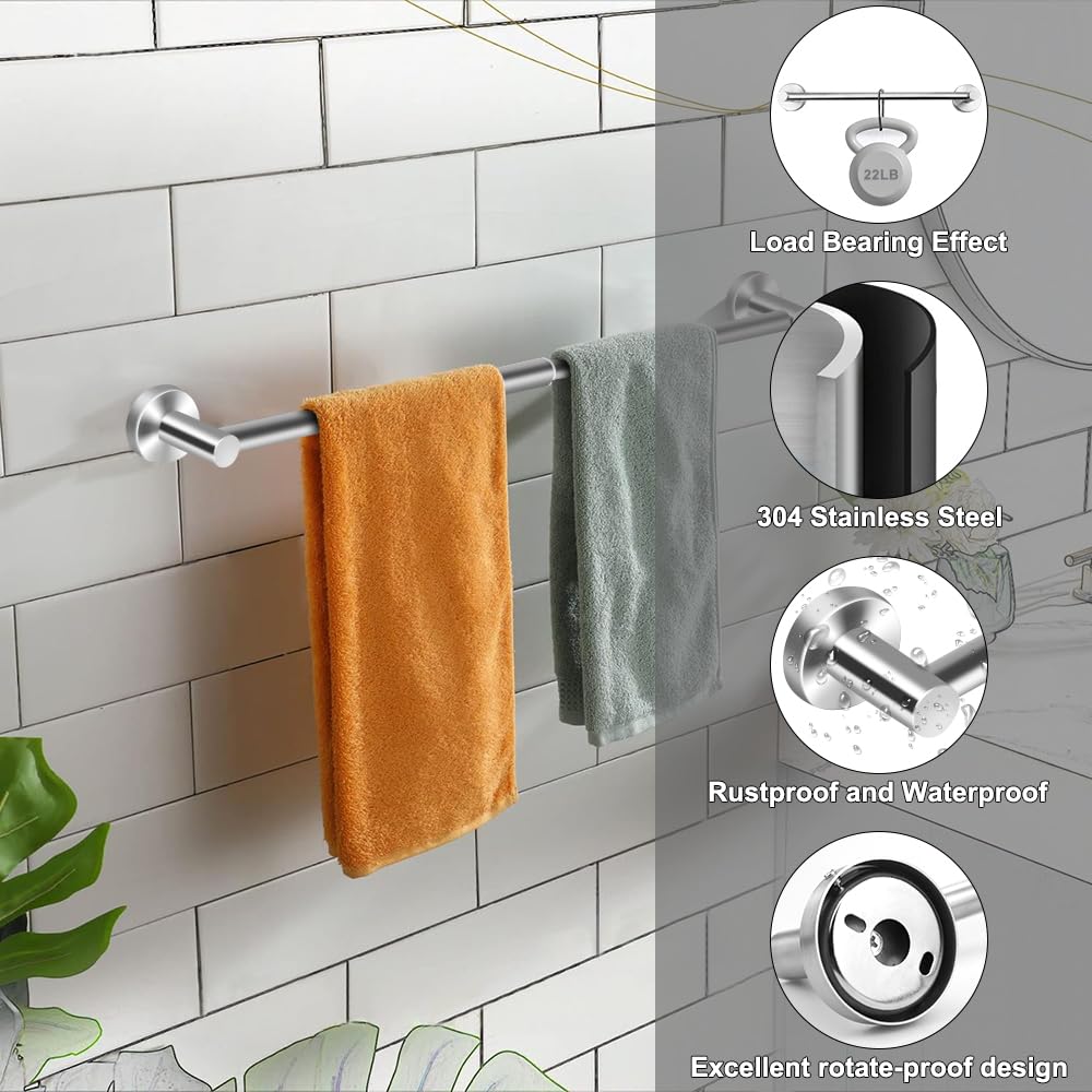 MGahyi Towel Racks for Bathroom-Adjustable Towel Holder(13.18inch-24inch) Sturdy and Rustproof Towel Bar Wall Mounted, Single Towel Bar Rod for Bathroom Accessories(1Pack,Silver)