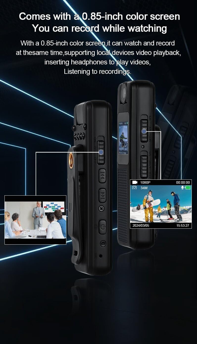 Fonykadpt 1080P 64GB 180, 0.85-inch Body Camera with Audio and Video Recording HD Video Voice Recorder, Body Cam
