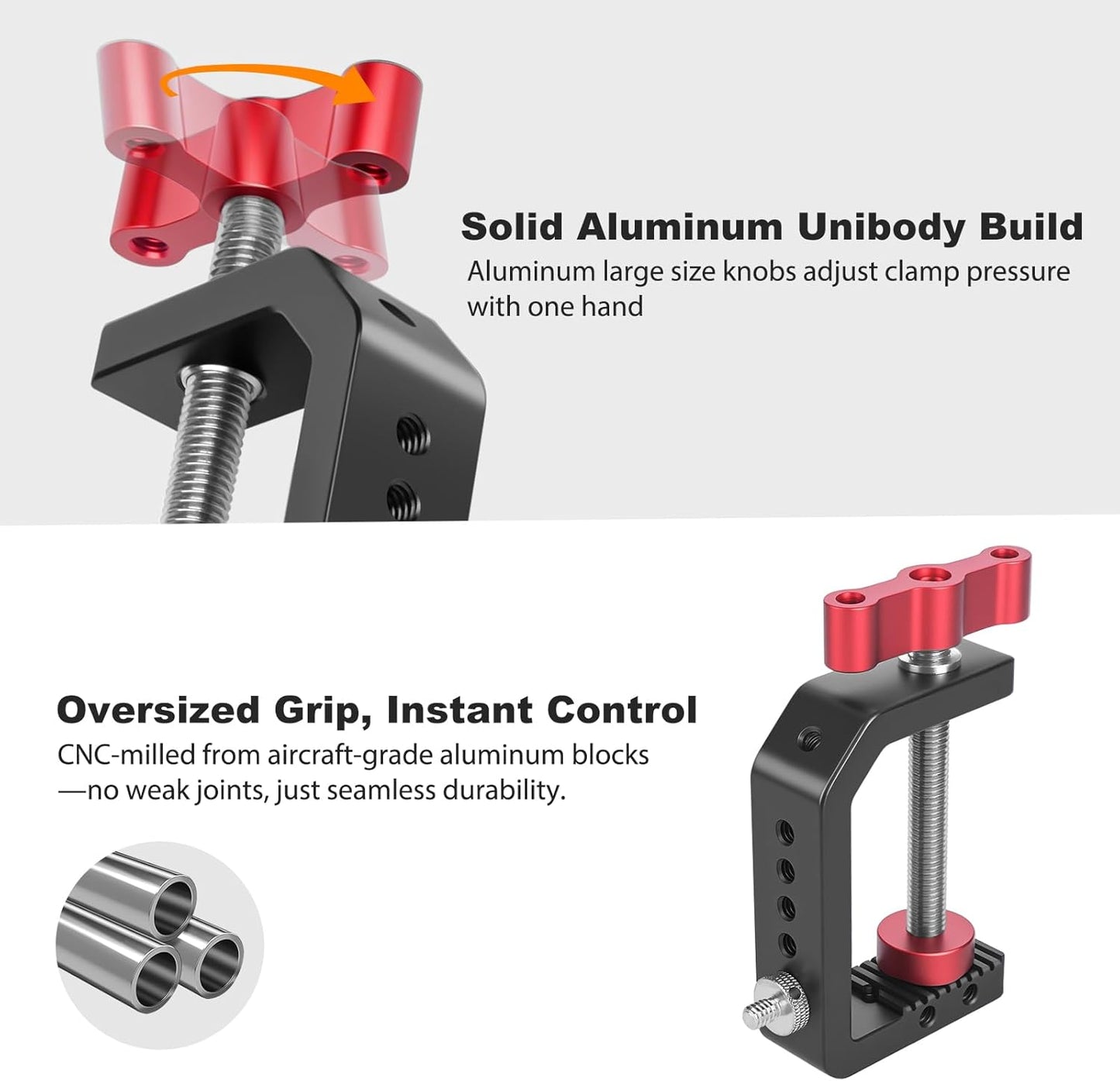 1/4" 3/8" 2.36" (62021) C Clamp Desk Camera Mount, Aluminum Table C-clamp with Thread, Desktop DSLR Mount for Photo