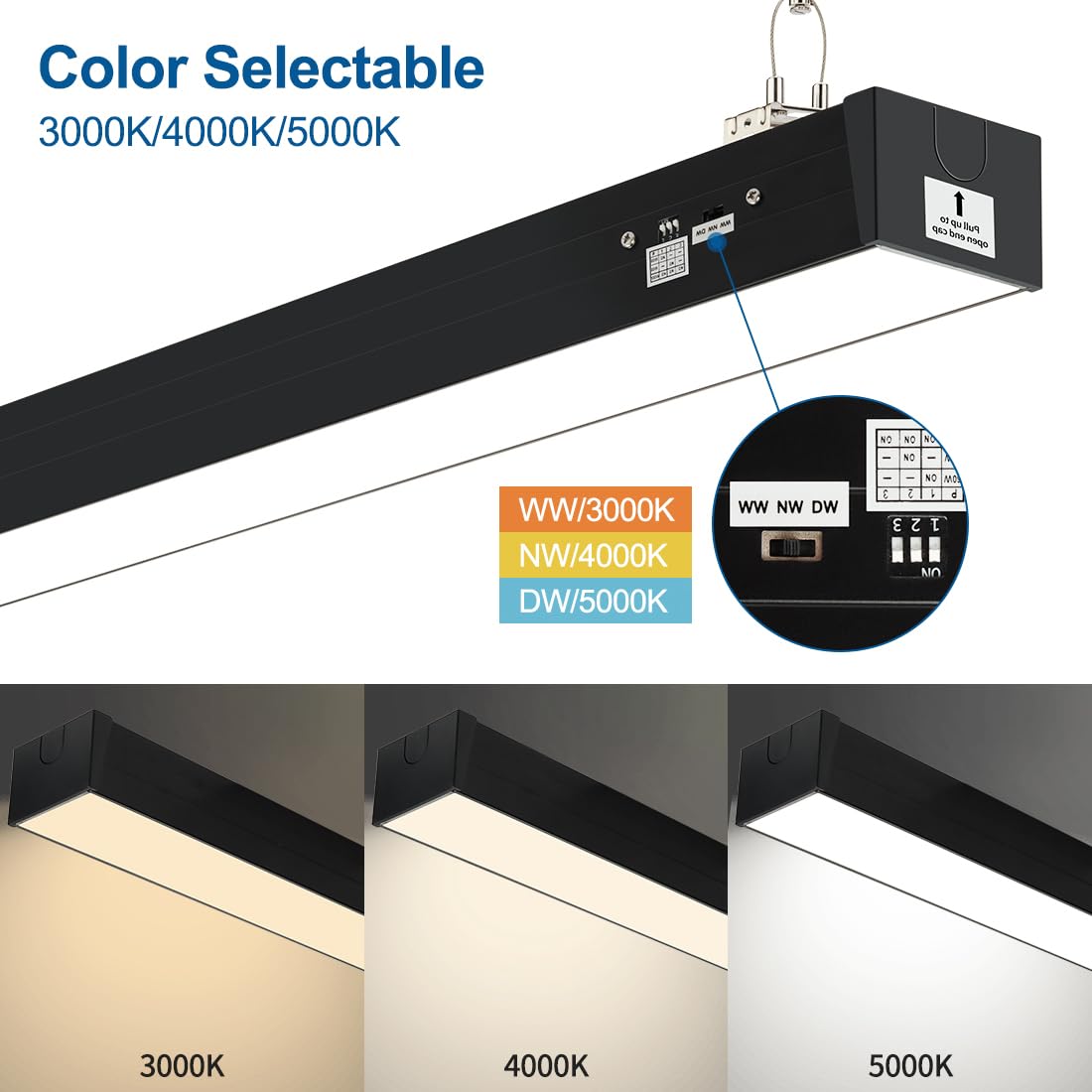 DAKASON 8FT LED Linear Light, 8Foot LED Shop Lights 100/80/60W 3/4/5000K CCT Selectable, 8Feet Commercial Bay Lighting Fixture for Office, Workshop, Gym, Market, Flush Mount Suspended ETL 4 Pack