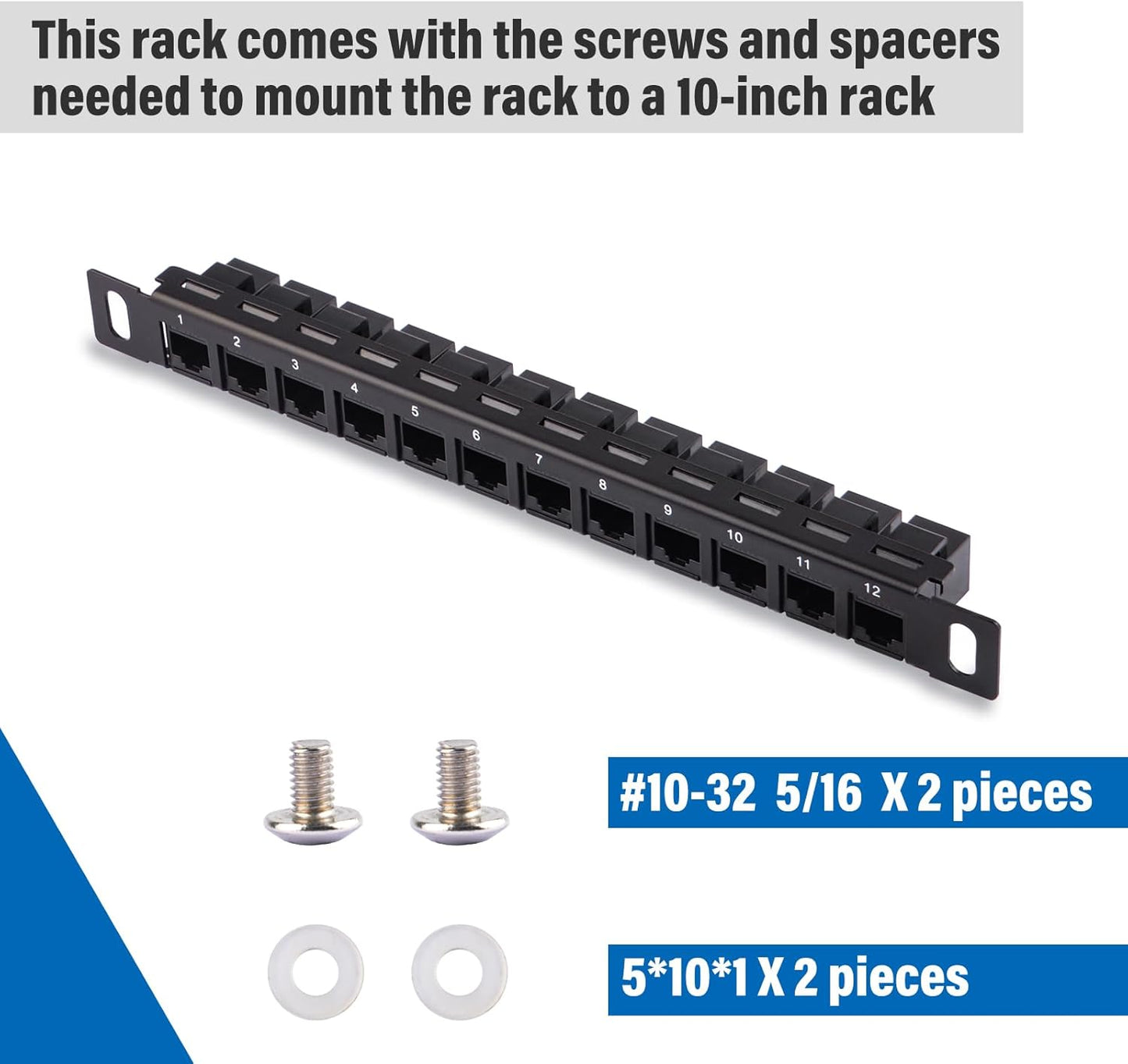 GeeekPi 12 10inch 0.5U CAT6 T1/T0/T2/T1 Plus/T0 Plus/TL1 10 Inch Port Patch Panel, Network Patch Panel for DeskPi